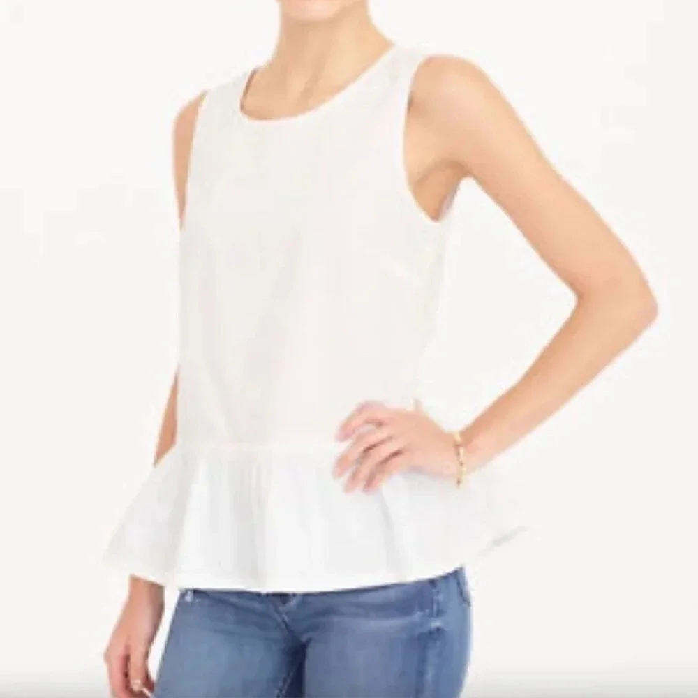 J Crew Bow-Back Peplum Tank Top White XXS Preppy Coquette Professional Corporate